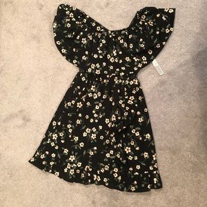 Floral off the shoulder cinched waist mini dress